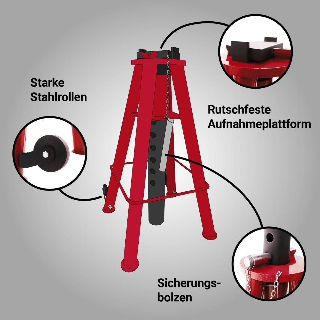 Nastavitelný podpěrný stojan 12T pro automobily a stroje 74-122 cm ocelový M19677